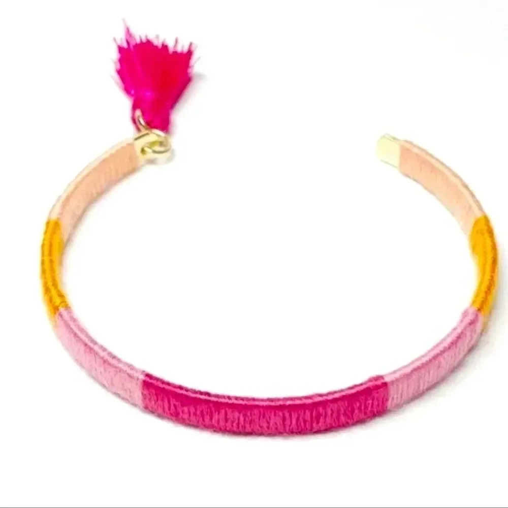 Inc Gold-Tone Tassel Charm Color-Block Thread-Wrapped Bracelet New
